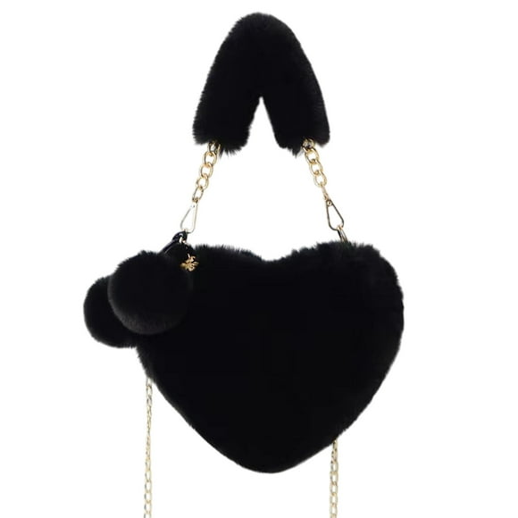 Dadatutu Valentine's Day Heart Shaped Purse Faux Fur Shoulder Bag, Cute Heart Shaped Shoulder Bag Purse, Crossbody Bag Chic Handbag Shoulder Bag