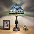 thumbnail image 3 of Tiffany Table Lamp Purple Blue Stained Glass Tulips Pull Chain Switches LED Bulbs Included for Living Room Dining Room Bedroom Bedside 12"W*12"D*22"H, 3 of 5