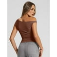 thumbnail image 3 of Womens Summer Off the Shoulder Tops Going Out T Shirts Crop Tank Top Fashion Clothes Spring Outfits 2025 Coffee Color M, 3 of 6