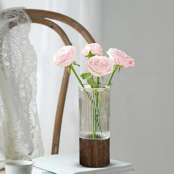 Hxlamzoo Vertical Stripe Glass Vase with Stable Base - 25cm Clear & Transparent Gray Bohemian Style Vase for Home/Office Decor | Durable Flower Vase Ornament