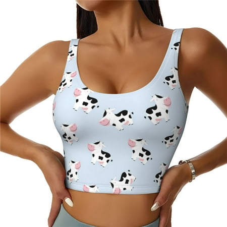 Jgfou Cute Farm Cow Print Womens Sports Bra - Padded Workout Sports Bras Crop Tank Top