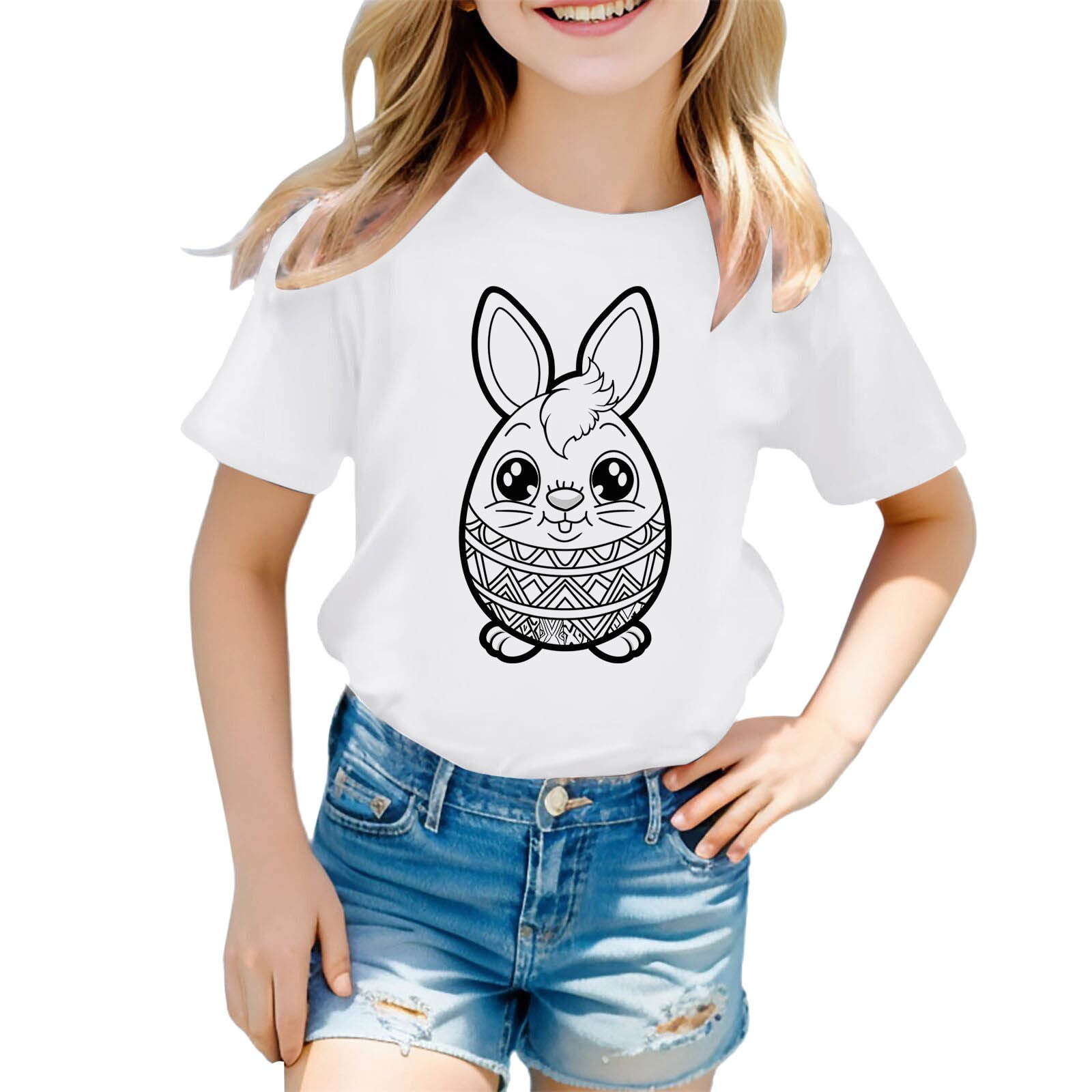 NINGMENG Hauts et T-Shirts Juniors Filles Lapin de Pâques Diy Mignon Graphique Lapin Col Rond Manches Courtes Décontracté Confortable Chandail T-Shirts Extérieur, Vert, 12-13 Ans