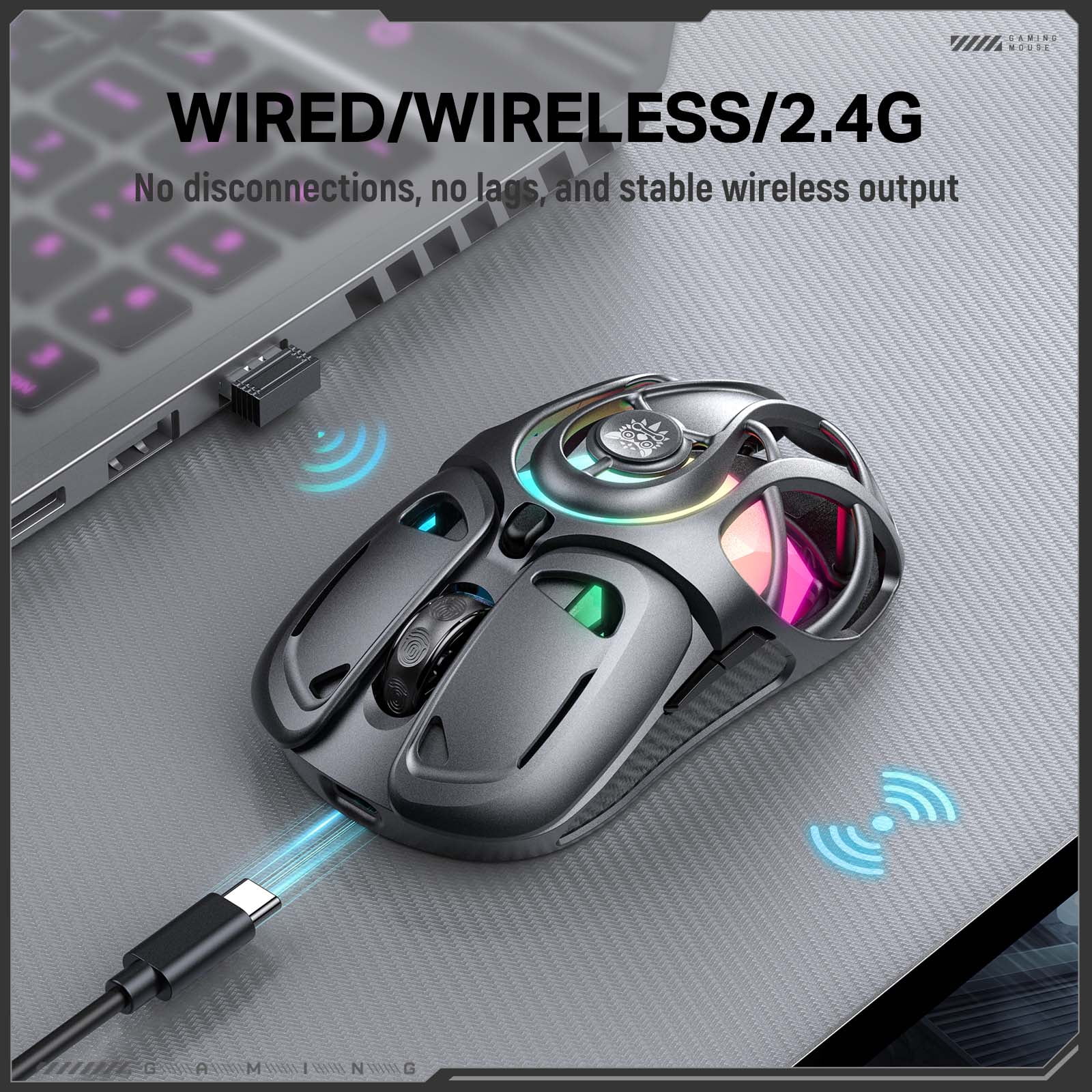 Siivton Wireless Gaming Mouse,2.4GHz and Bluetooth, 12800 DPI, 6 RGB Light Modes, 1000Hz Polling Rate, Compatible with Windows/Mac, Gray