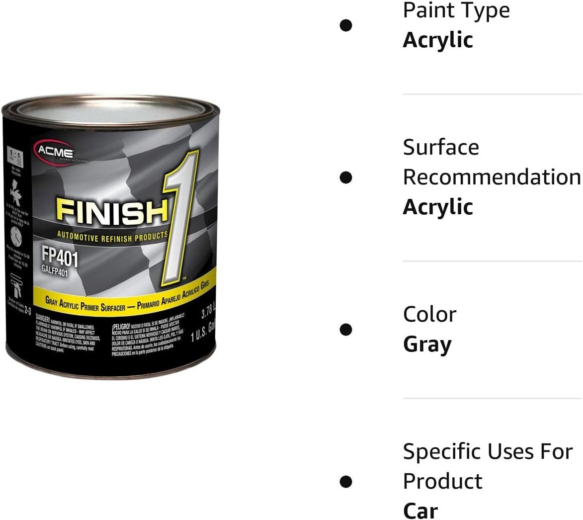 Finish 1 Automotive Refinish Products FP401-1 Acrylic Primer, 1 gal Can, Gray, 1:1 Mixing