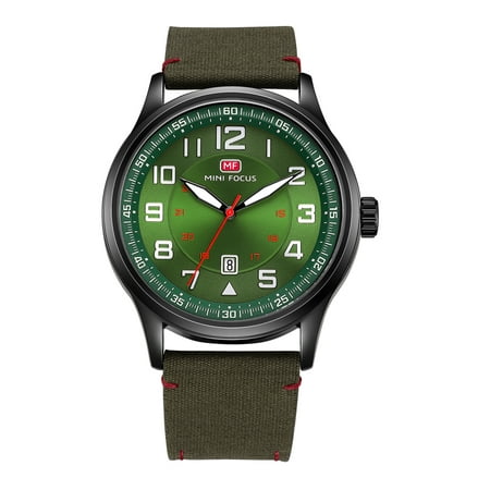 Mens Quartz Watch Green Nylon Ribbon Strap Arabic Numerals Sport Date for Friends Lovers Best Holiday Gift