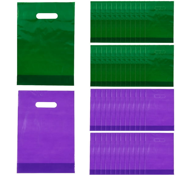 Fun Express Plastic Goody Bags Green & Purple, Bulk 100 Pieces
