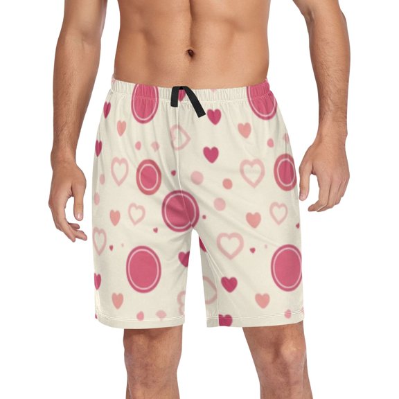 Men's Pajama Shorts Bottoms with Pockets Soft Lightweight Lounge Sleep Wear Heart and Dot