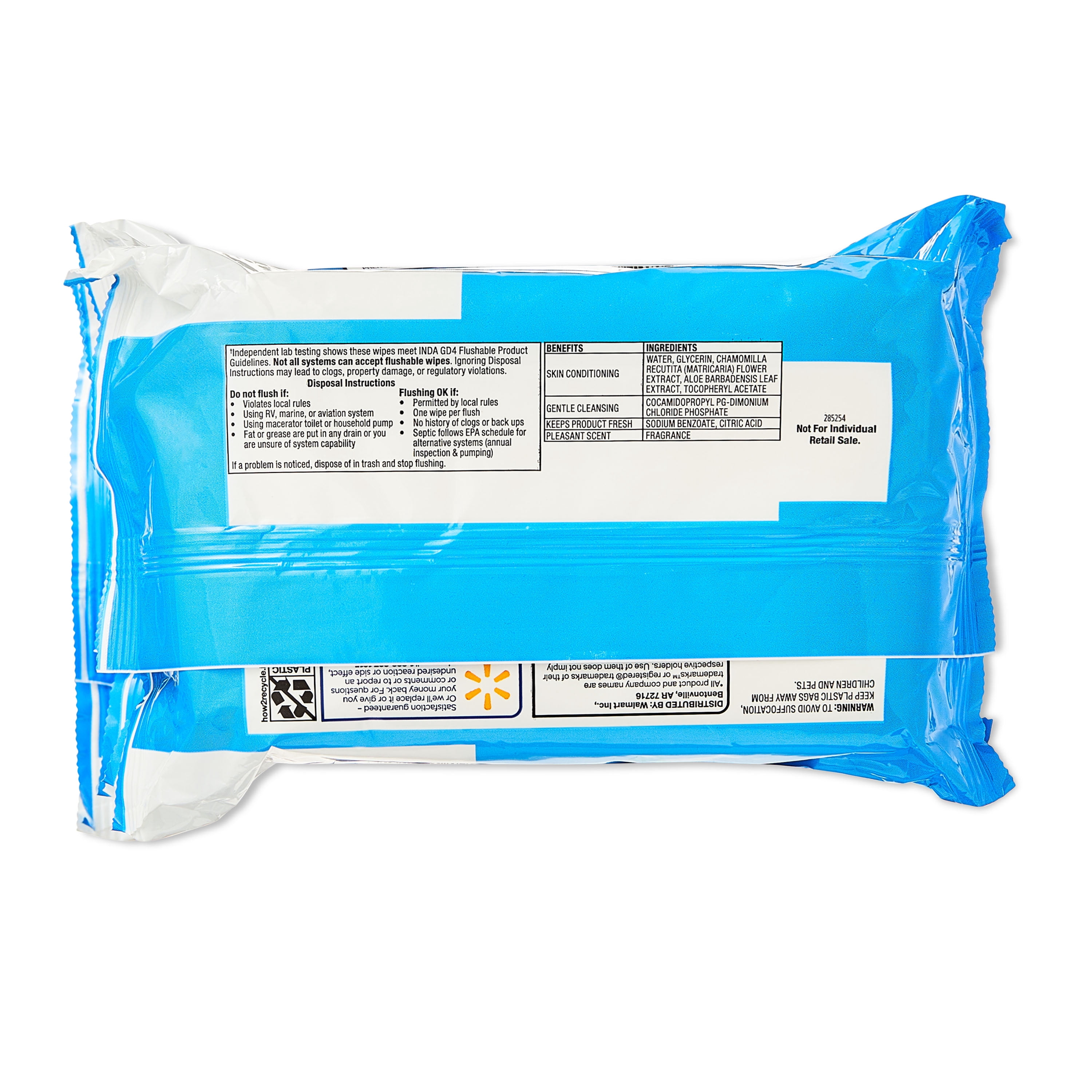 (4 pack) Equate Flushable Cleansing Cloths, Fresh Scent, 240 Wipes, 5 Resealable Packs