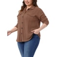 thumbnail image 4 of Agnes Orinda Women's Plus Size Halloween Outfits Button Down Shirts Textured Lapel Long Sleeve Jackets Casual Tops with Pocket Decor 4X Brown, 4 of 6
