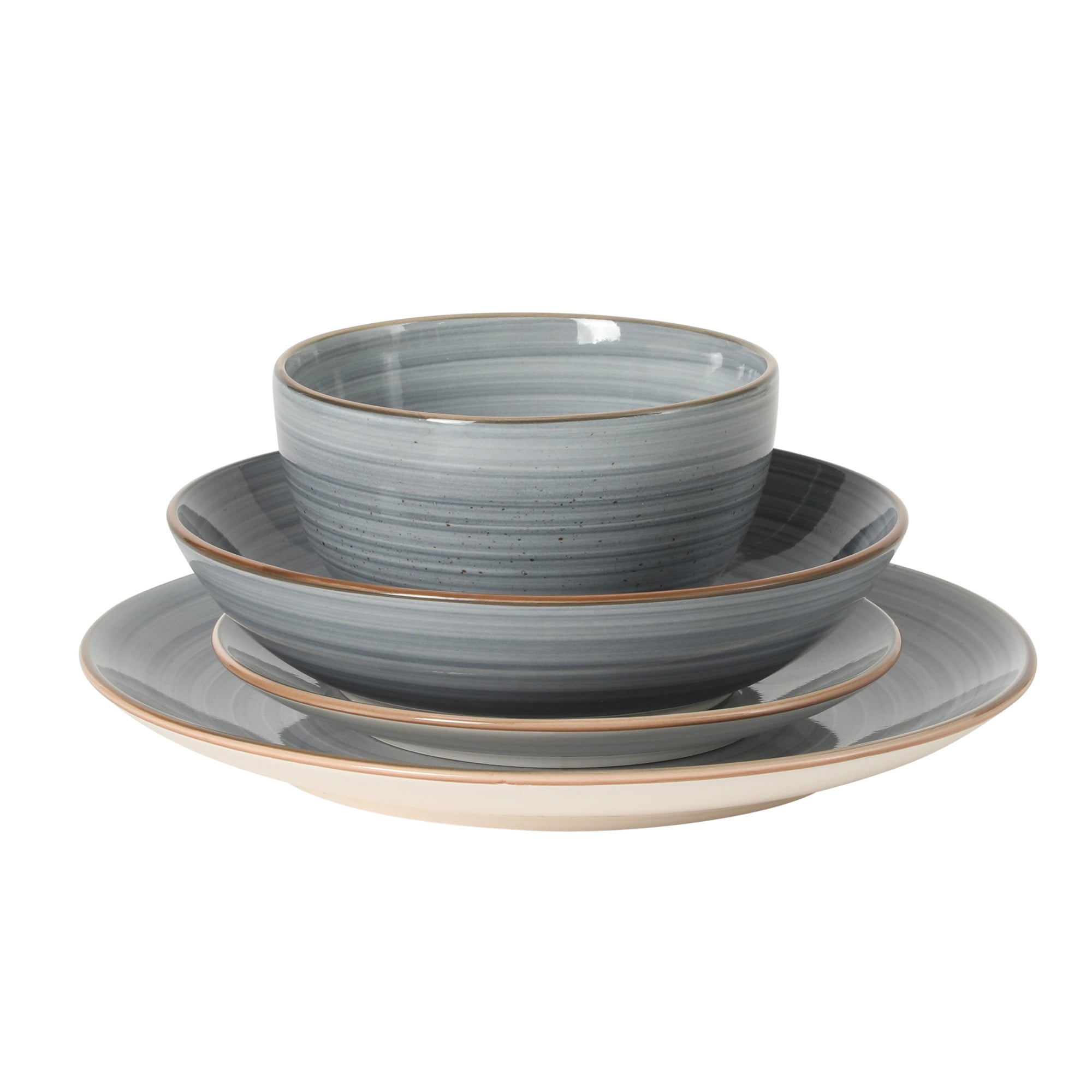 Gibson Home Stonebury 16 Piece Plates and Bowls Blue Dishes - Handpainted Stoneware Dinnerware Set - Service for 4
