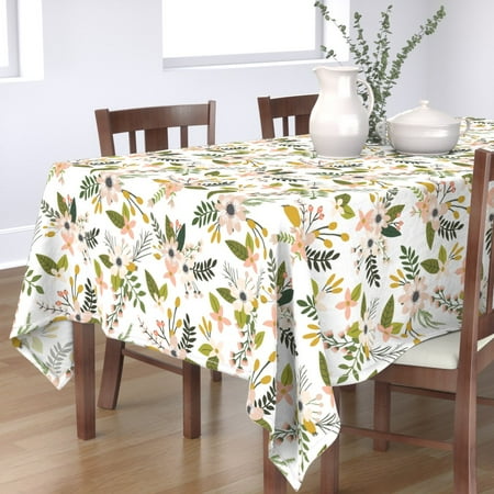 

Cotton Sateen Tablecloth 70 x 120 - Sprigs Blooms Blush Flowers Floral Bohemian Nursery Botanical Garden Bloom Print Custom Table Linens by Spoonflower