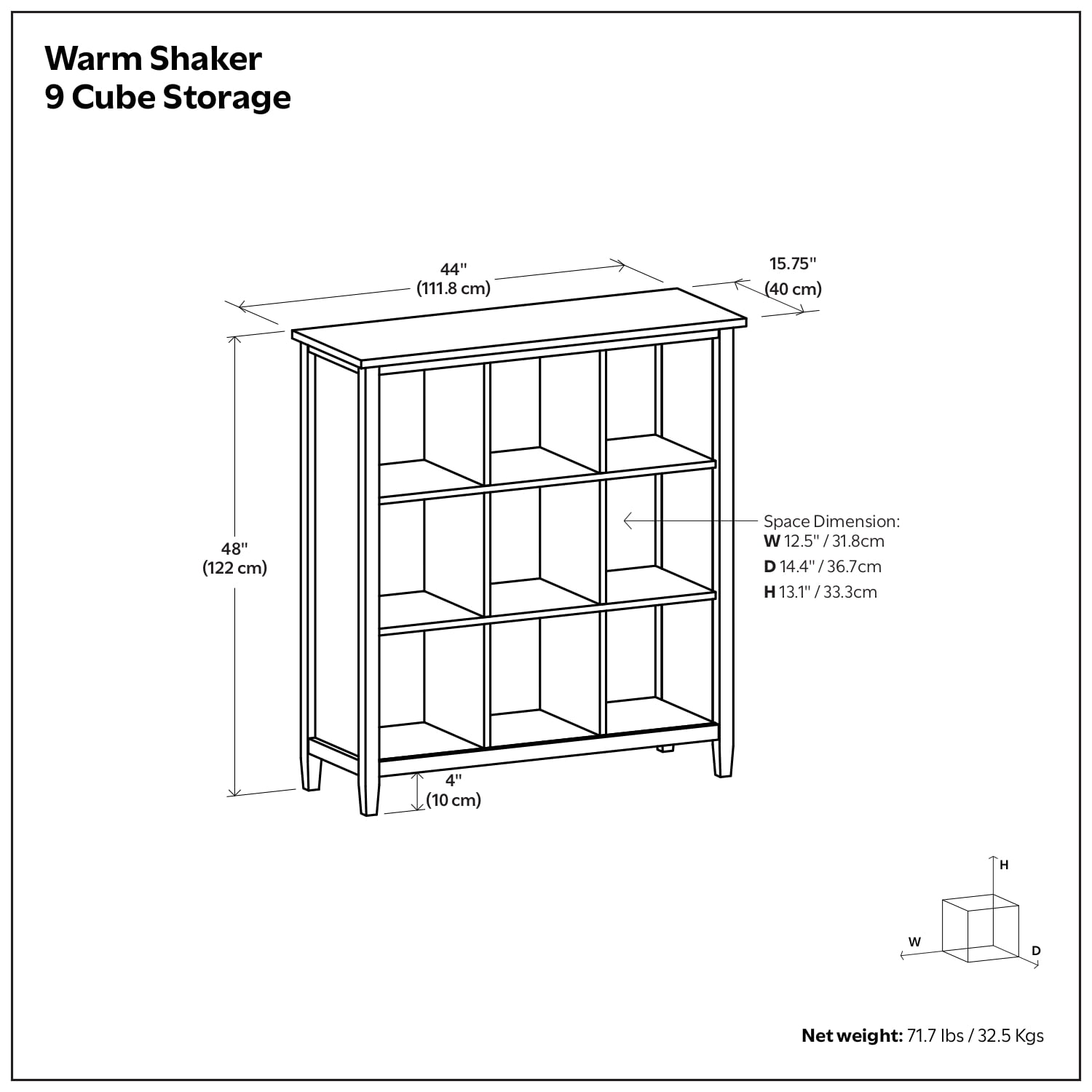 Simpli Home Warm Shaker SOLID WOOD 48 inch x 44 inch Transitional 9 Cube Storage in Light Golden Brown