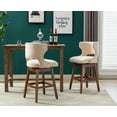 thumbnail image 3 of Guyou 26" Swivel Bar Stool Set of 2, Farmhouse Linen Upholstered Counter Height Bar Stools with Wooden Legs and Open Back for Kitchen Island Restaurant Home Bar Bistro, Beige, 3 of 11