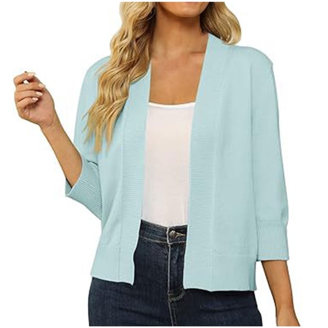 Pitauce Cardigan Court à Manches 3/4 pour Femmes, Ouvert, Léger, Boléro Tricoté