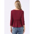 thumbnail image 3 of DARING DIVA Women's Peplum Crew Neck 3/4 Sleeve Ruffle Pullover Blouses M Burgundy, 3 of 5