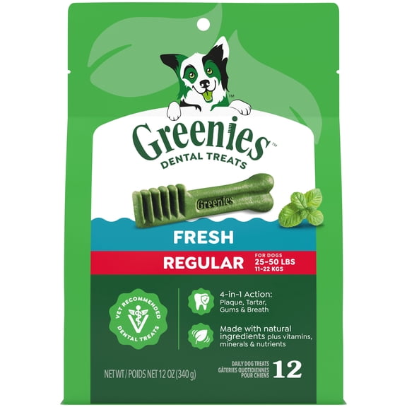 Greenies Fresh Flavor Adult Natural Dental Dog Treats Regular Size, 12 oz Pack (12 Count)