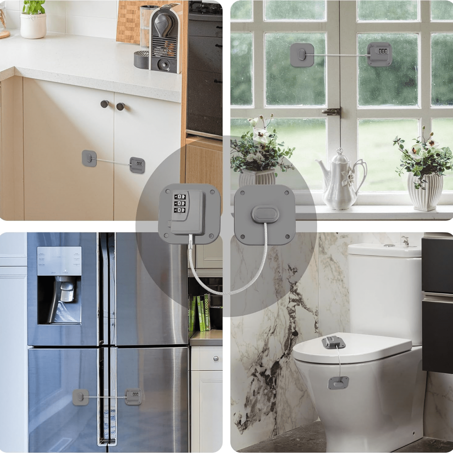 Refrigerator Lock, Heavy Duty Fridge Lock, Combination Lock for Refrigerator Cabinets, Drawers, Safety, Easy Install No Keys Needed