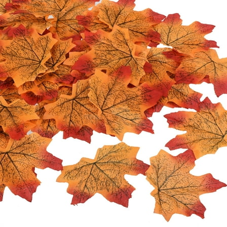 Uxcell Artificial Leaves, Fall Maple Autumn Fake Leaf Decoration, Orange 400 Pcs