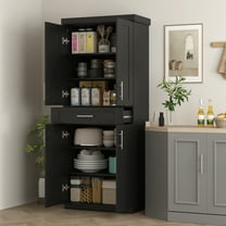 HOMCOM Tall Kitchen Pantry Freestanding Cabinet Cupboard with Doors and Drawer, Adjustable Shelving, Black