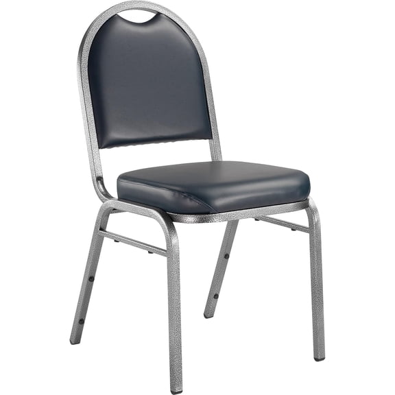 Pemberly Row 35" Metal and Vinyl Stack Chair in Midnight Blue/Silvervein