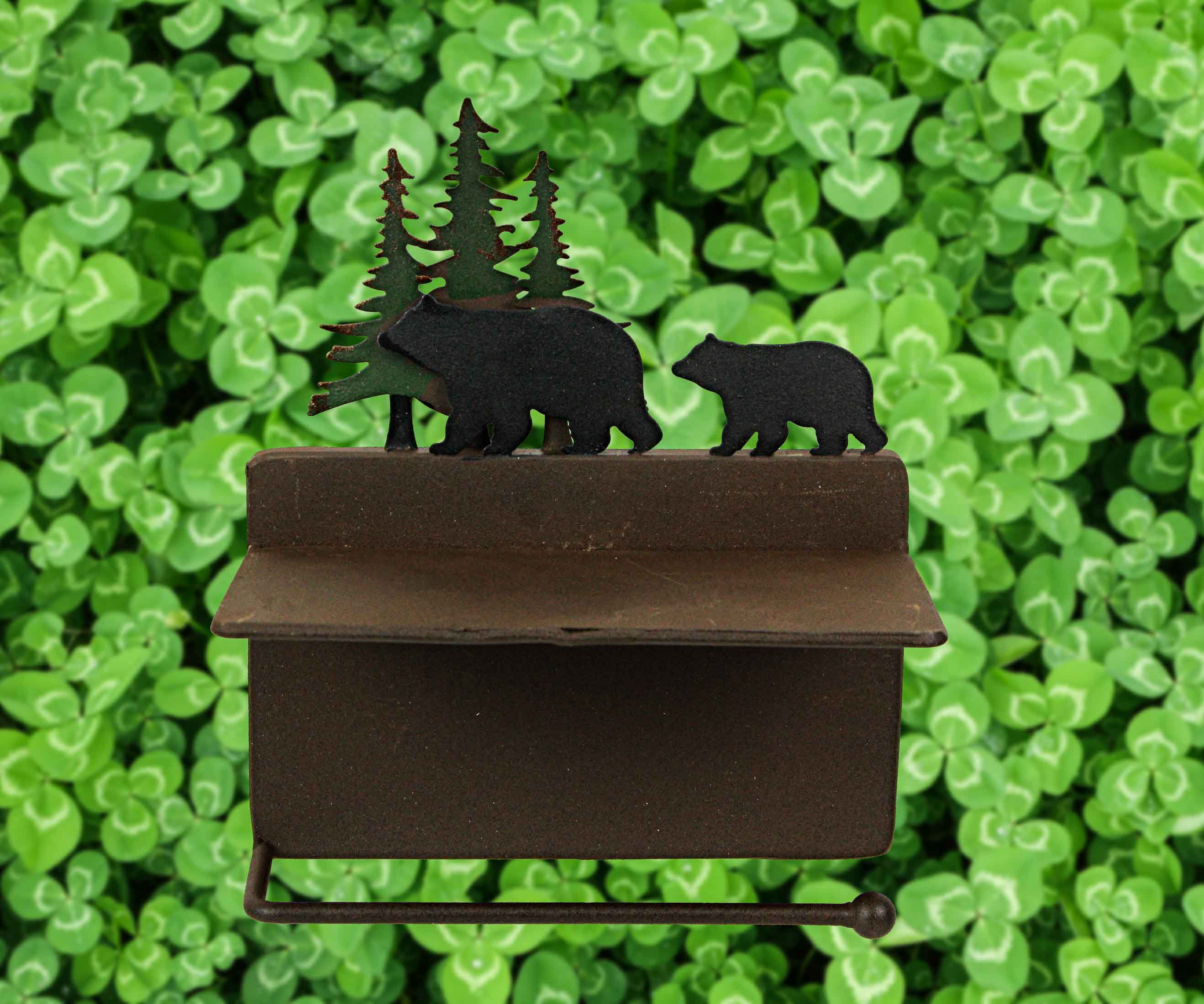Mayrich Brown Metal Walking Bear Toilet Paper Roll Holder With Phone Shelf