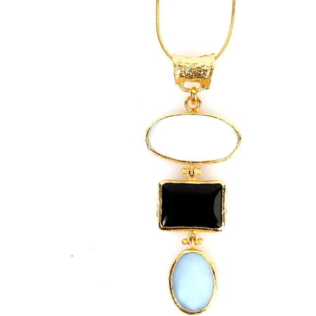 ELYA Gold-Plated Onyx, Moonstone and Mother of Pearl Tiered Necklace