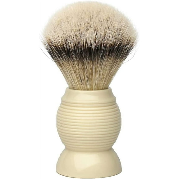 Deluxe Super Silvertip badger shaving brush faux ivory with Brush and Razor Stand. extra dense extra soft 26 mm knot