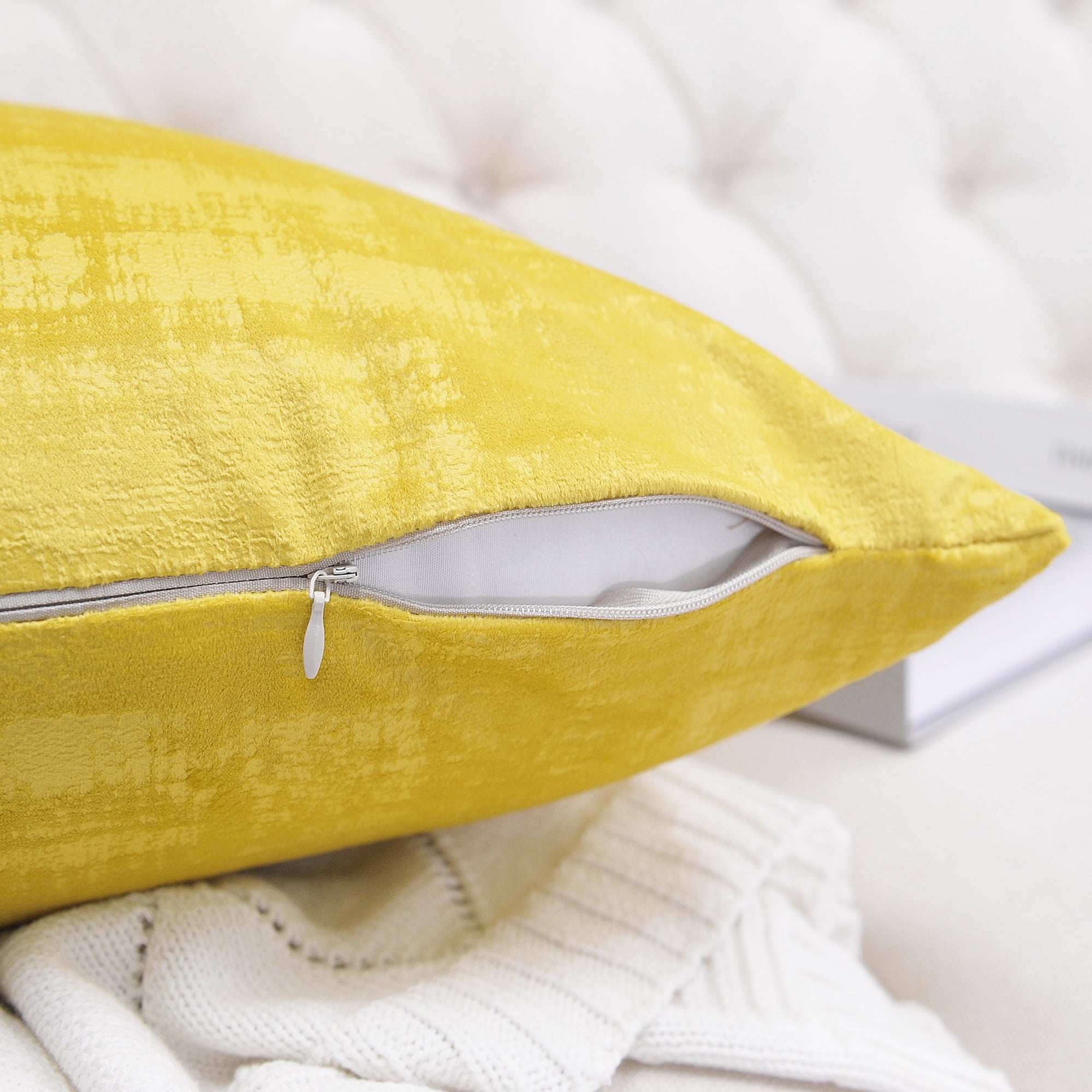 Home Soft Things Textured Velvet 4 Piece Throw Pillow Cover Set - Sulphur - 20" x 20"