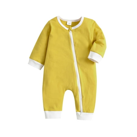 

NIUREDLTD Toddler Boys Girls Winter Long Sleeve Jumpsuit Solid Color Outwear For Babys Clothes Green Yellow
