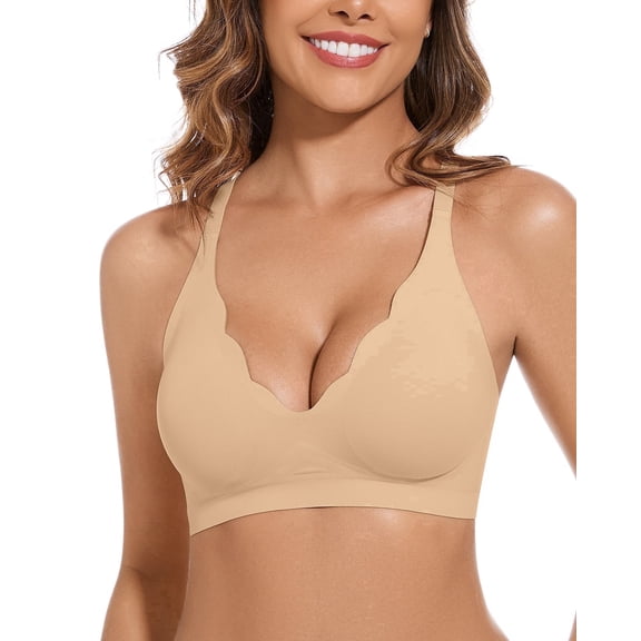 Wireless Bras for Women No Underwire Deep V Jelly Bra Comfortable Seamless Soft Bra