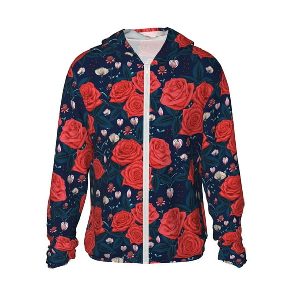 Vsdgher Sweat à Capuche Imprimé Fleur Rose pour Adultes, Protection Solaire à Manches Longues pour Hommes et Femmes, Pêche, Course, Natation-Moyen