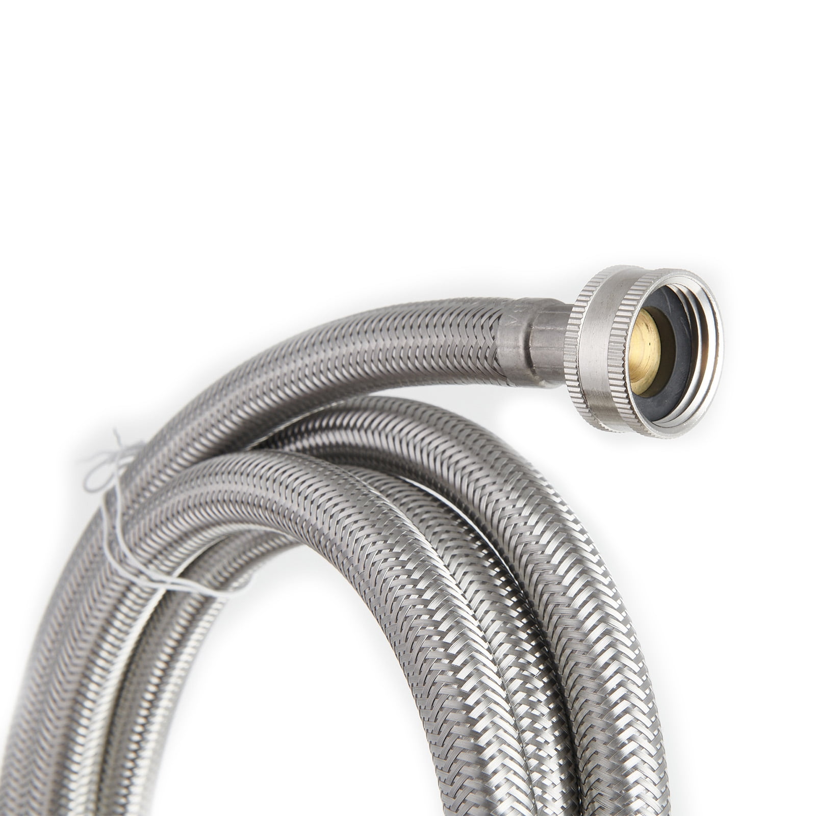 72" 304 Stainless Steel Wire Braided Flexible Hose, Dual-Layer PVC Inner Tube, 3/4" Brass Compression Fittings – Supply Line for Washing Machine