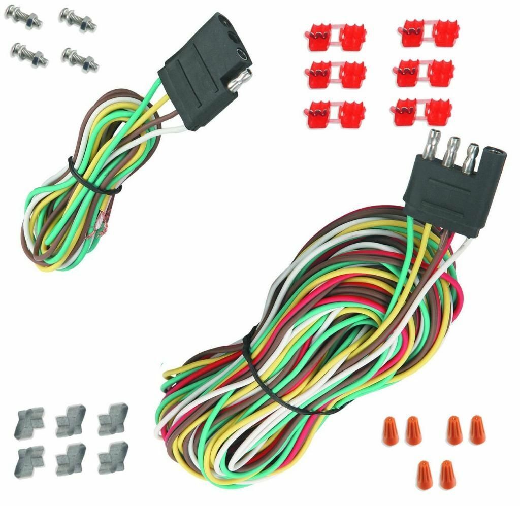 25' 4 Way Trailer Wiring Connection Kit Flat Wire Extension Harness
