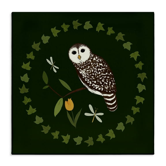 Stupell Industries Owl & Tulip Wreath Animals Painting Wrapped Canvas Art Print Wall Art, 17 x 17