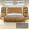thumbnail image 4 of VanAcc Queen Bed Frame Farmhouse with 98" W Headboard, Bookshelves & Charging Station, Natural Oak, 4 of 8