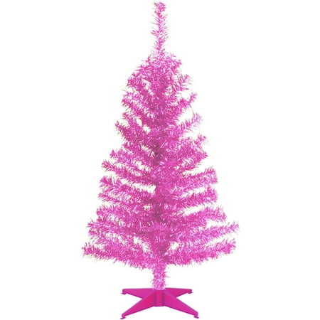 National Tree 3' Pink Tinsel Tree with Plastic