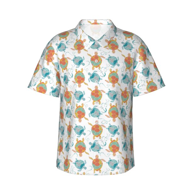 Balery Sea Turtle Camisas hawaianas de manga corta para hombre, camisas playeras de corte holgado, camisas de vacaciones con botones,Medium
