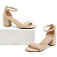 thumbnail image 3 of Pennysue Women's Chunky Low Heels Sandals Nude Nubuck Ankle Strap Wedding Shoes 8M, 3 of 7