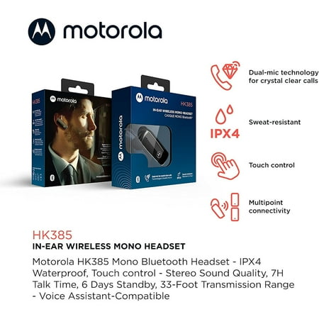 Motorola - HK385 Bluetooth In-Ear Wireless Mono Headset - Black