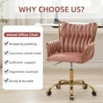 thumbnail image 6 of Westice Velvet Desk Chair, Home Office Gold Comfy Chair with Hand Woven High Back, Height Adjustable Swivel Chair with Comfy Upholster for Makeup Vanity Living Room Bedroom, Rose Red, 6 of 9