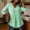 thumbnail image 6 of Qgtaibl Womens Plaid Babydoll Blouse Casual V Neck 3/4 Length Sleeve Cotton Shirts Loose Fit Flowy Pleated Tunic Tops Green L, 6 of 7
