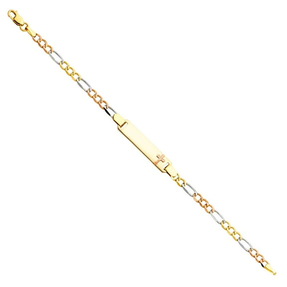 14K 3C Figaro 3 1 Cross Baby ID Bracelet - 6"