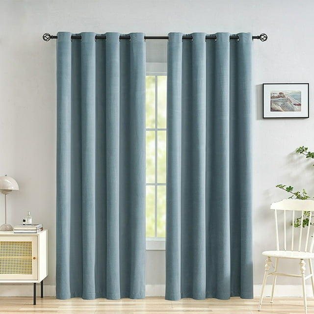 Goory Rideaux Occultants à Œillets Thermiques Isolés Rideaux de Luxe Protection UV Panneau de Rideau de Fenêtre Salon Bleu Clair 52 x 102 Pouces