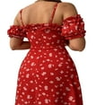 thumbnail image 3 of Femmes Casual Côté Divisé Robe Florale/solide Manches Bouffantes Lacets Bas Coupe Slim Plage Robes d'Été Sans Manches Robes, 3 of 5