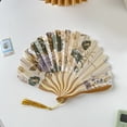 thumbnail image 7 of Slccxzc Folding Hand Fan Chinese Vintage Style Bamboo Silk Fan with Tassel, 7 of 7