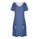 thumbnail image 3 of Vestido Corto de Verano de Moda de Color Sólido Vestido Casual de Cuello en V de Manga Corta, Desgaste Ligero de Poliéster para las Mujeres, Lavado de Manos, 3 of 7