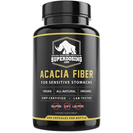 IBS Friendly, Organic Acacia Senegal Fiber Capsules 300 Pack. Natural Soluble Fiber Supplement Pill Promotes Gut Health. Vegan Prebiotic Ideal for Sensitive Stomachs. Stop Diarrhea and