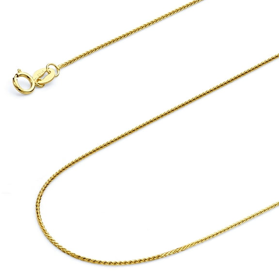 Wellingsale 14k Yellow Gold Polished 0.8mm Diamond Cut Round Wheat Chain Necklace with Spring Ring Clasp - 22"