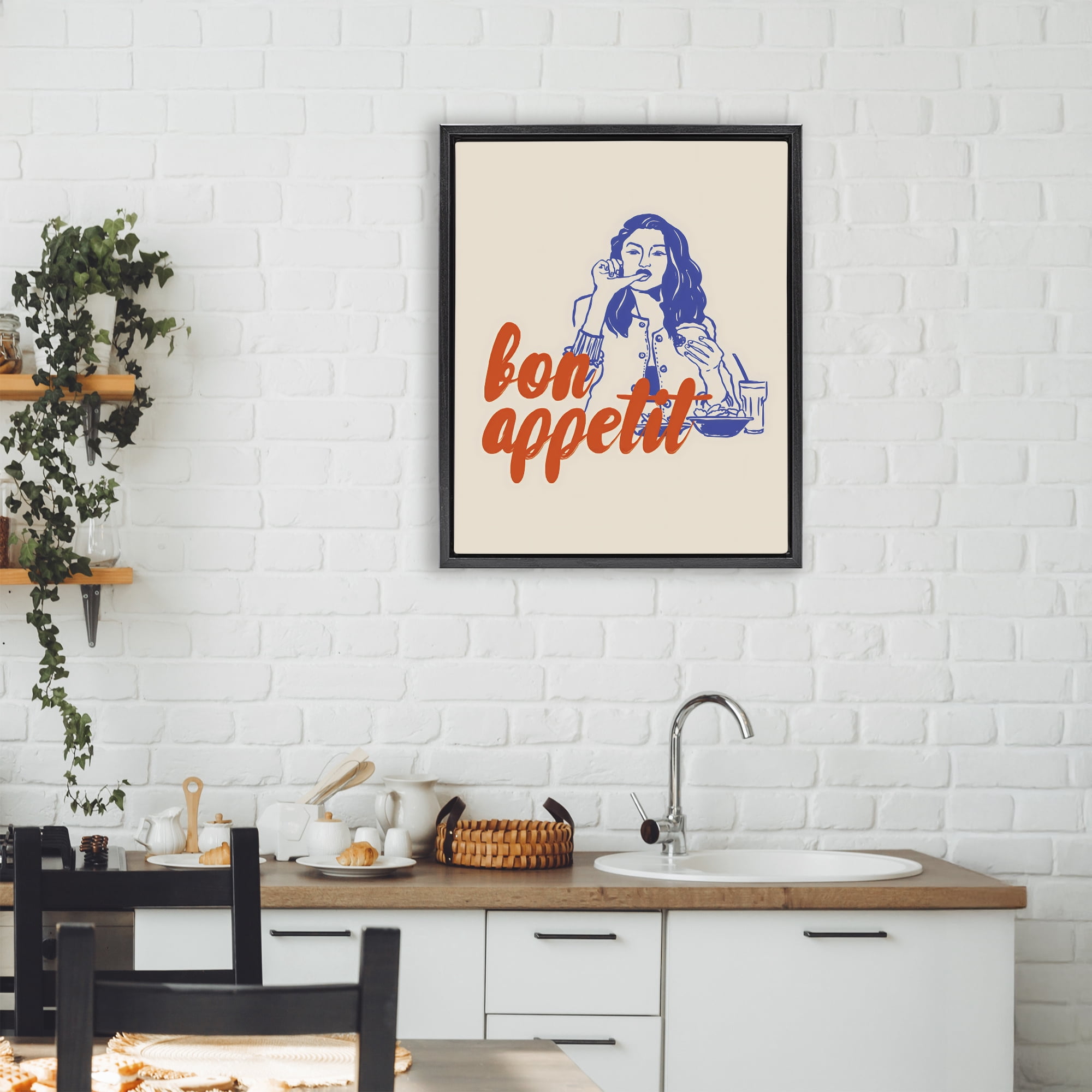 Stupell Industries Bon Appetit Woman Enjoying Meal Black Framed Floater Canvas Wall Art, design by The Prints Vibe