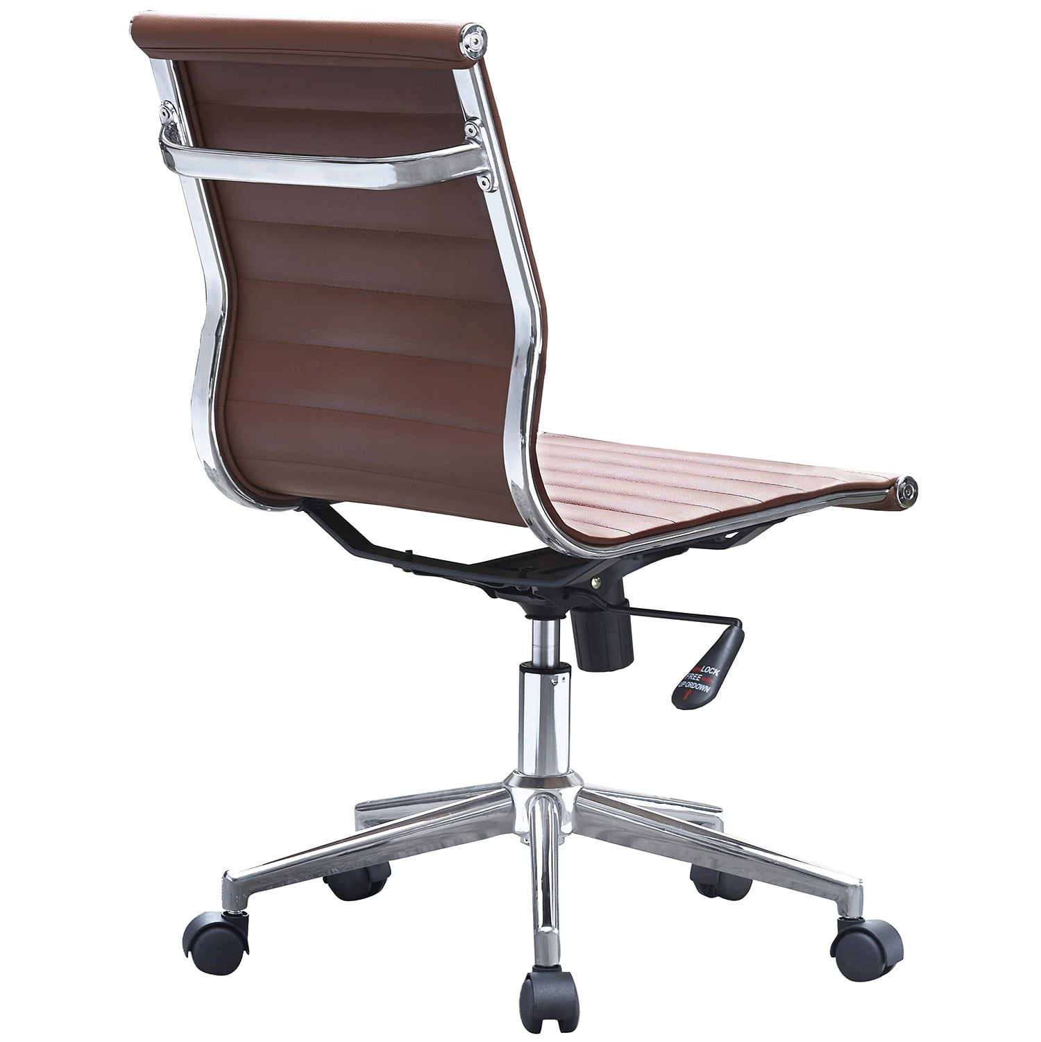 Aurelle Home Modern Ribbed Leather Low Back Office Swivel Chair - Tan